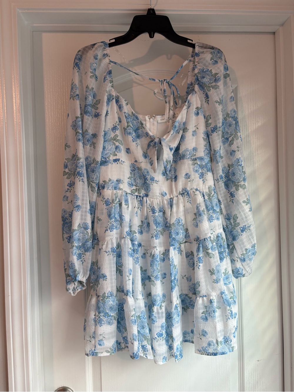 Altar'd State White Mini Dress with Blue Floral Print